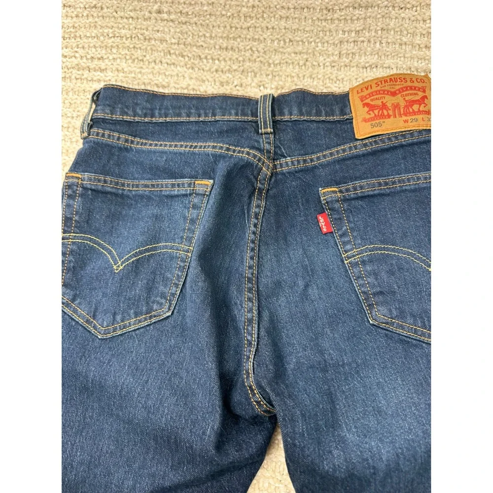Levi 505 Mens Jeans Regular Fit Straight Leg Dark Wash Blue Denim Pants 30x31‎